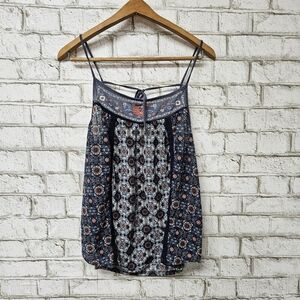 Taylor & Sage Floral Boho Tank Top Tie Back Navy and Orange Size L